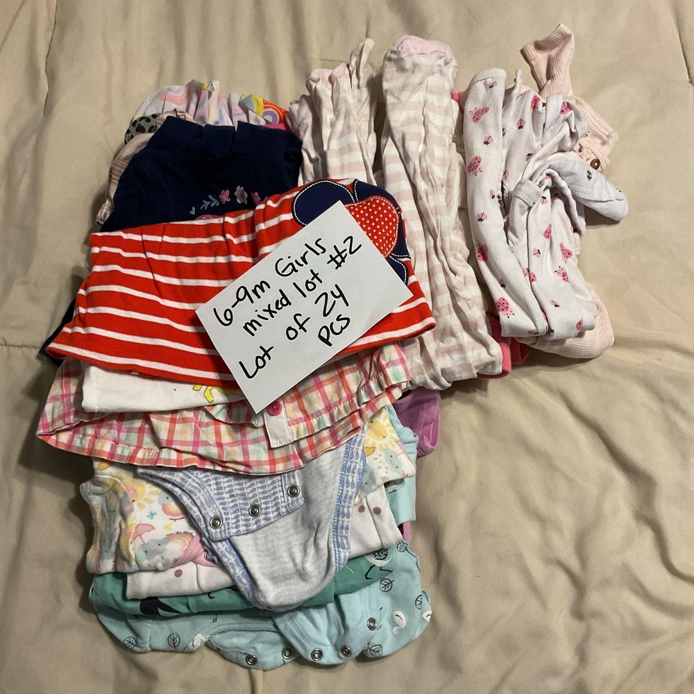 Mixed‎ Brands 24pc Clothes Lot Girls 6-9M Multicolor Bodysuits Pants One-piece